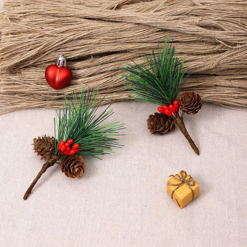 

Christmas Pine Needle Branches Red Berry Christmas Tree Ornament Decorations for Home DIY Wreath Gift Box Wedding Flowers