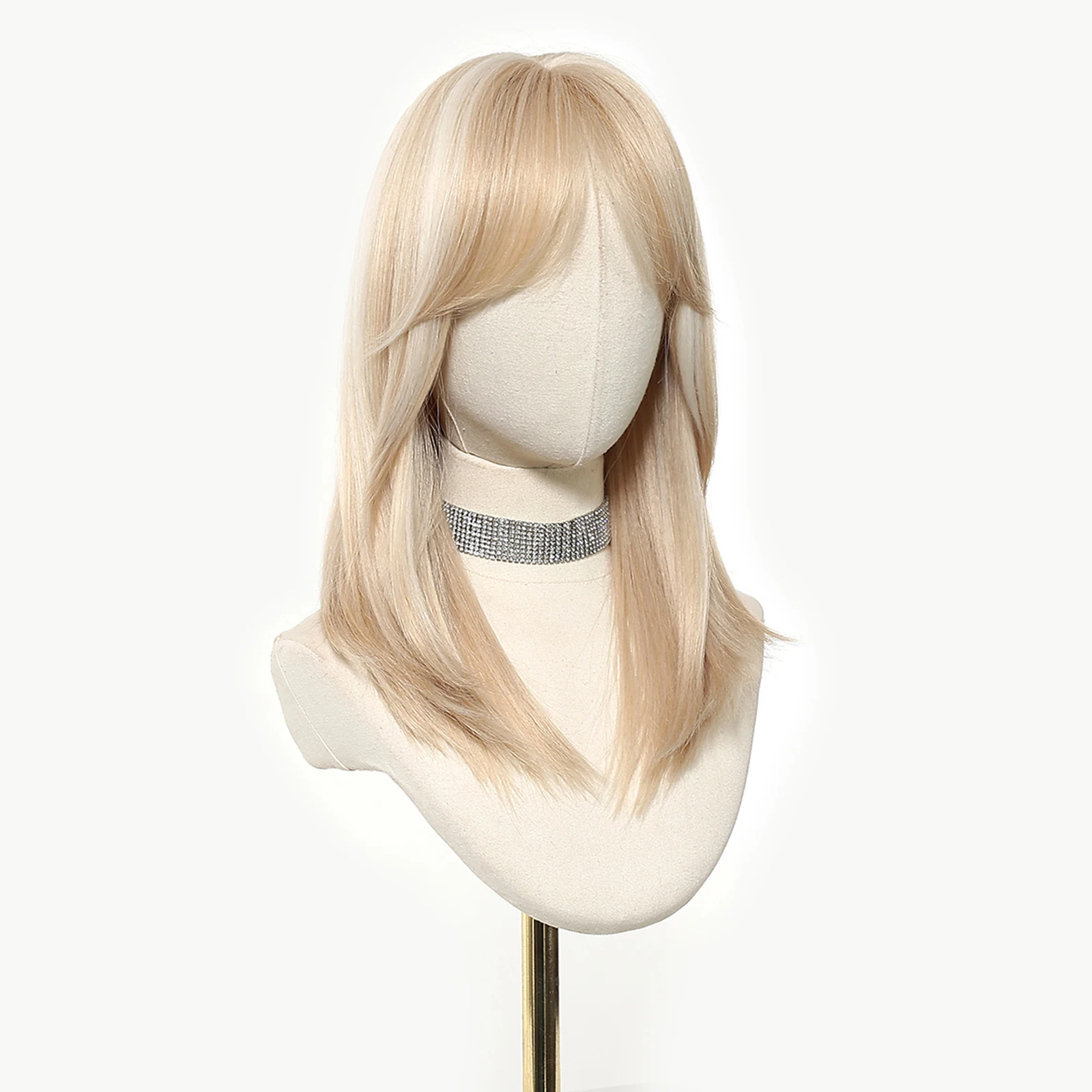 EASIHAIR Medium Length Blonde Straight Synthetic Wigs For Women Natural Blonde Hair Wigs With Bangs Daily Cosplay Heat Resistant image 4