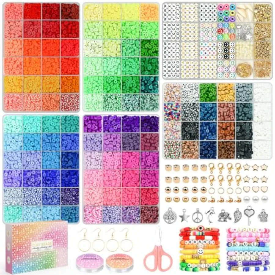 

20, 000 Pcs Clay Beads Bracelet Making Kit, 120 Colors 6 Boxes Polymer Beads Spacer Heishi Beads and Jewelry Kit with Pendant C