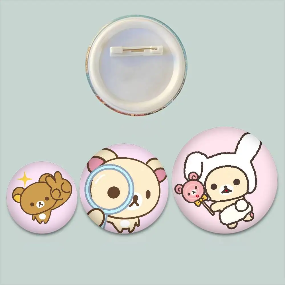 Cute R-Rilakkumas-es Badges Round Cartoon Brooch Clothes Backpack Accessories Lapelnd Laserh