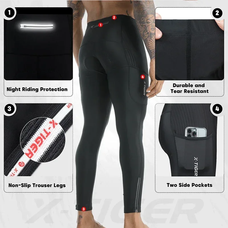 X-TIGER Männer Fahrrad hose 5d Gel gepolsterte Radhose Leggings Outdoor Reiten Mountain Road Fahrrad hose zwei Seiten bein Reiß verschlüsse – Detail 7