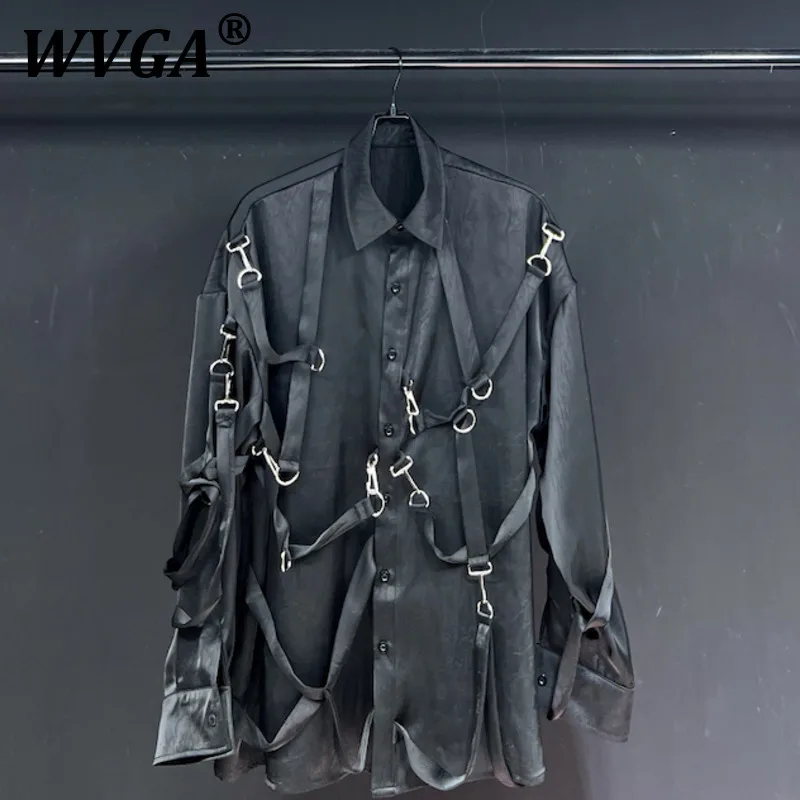 

WVGA Spring Autumn New Man Tide High Street Draped Ribbon Design Trendy Long Sleeve Shirts Coat Niche Chic Casual Tops Y2K W9748