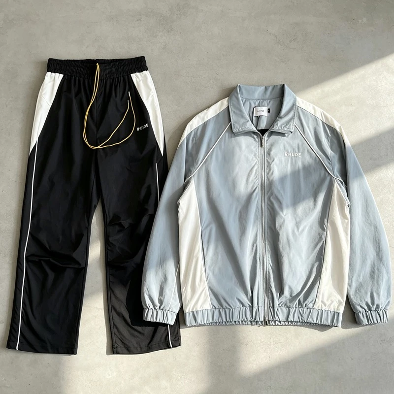 High Quality Patchwork Tracksuit Classic Trend Rhude Jacket Windbreaker Embroidery Pattern Drawstring Sweatpants