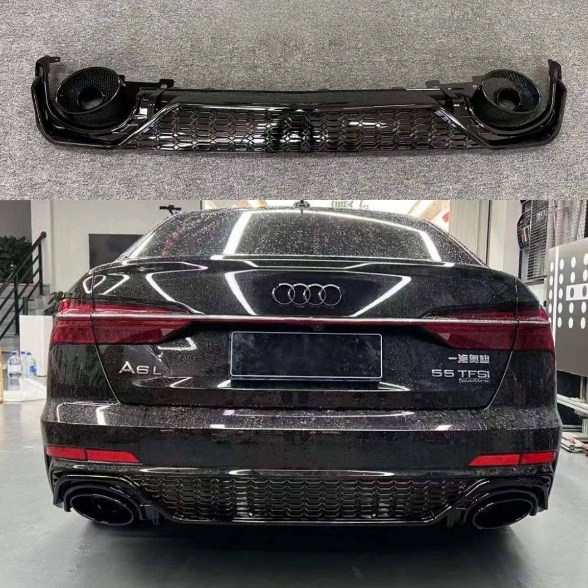 Rear Bumper Lip Diffuser with Exhaust Muffler Pipe For Audi A6 Avant C8 Change To RS6 2019-2023 S-line Bumper PP Car Body Kit