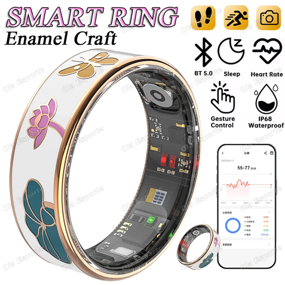 

2026 Новое цветное эмалированное мастерство, умное кольцо для женщин для Android и IOS, 5 АТМ, водонепроницаемое, HRV, тест, мониторинг здоровья и сна, мужские подарки
