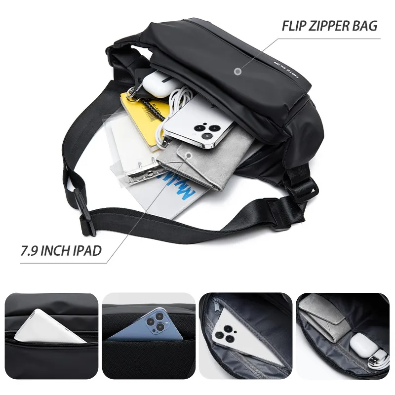 Man\'s Shoulder Waist Bag for Outdoor Cycling Small Pack Hip PVC Leather Anti-theft Multifunction Boys Sport Daily Sling Bag