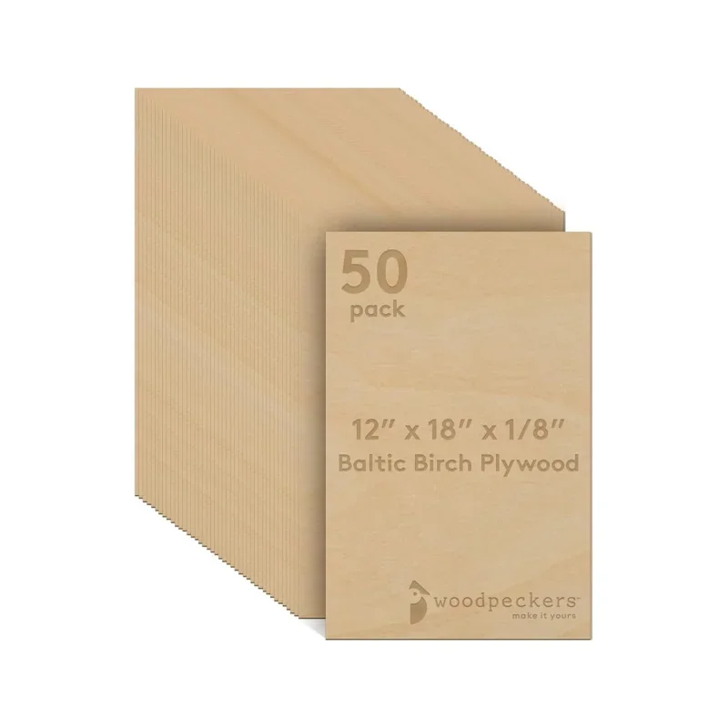 3 mm Baltic Birch Plywood 1/8 x 12 x 18 Inch, Box of 50 B/BB Grade Wood, Stronger Than Basswood Sheets, Laser, CNC Cut