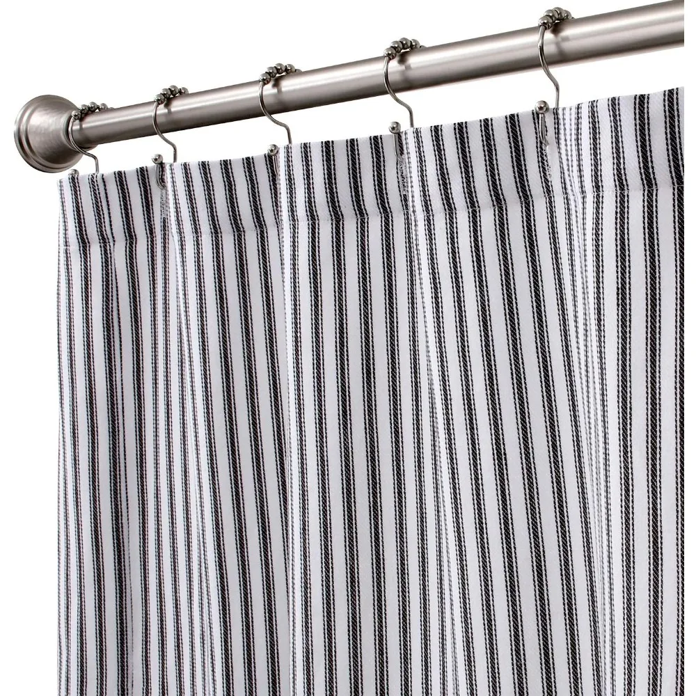 

Home Black and White Ticking Stripe Woven Cotton Shower Curtain Extra Long 72 Inches W x 84 Inches L, Shower Curtains