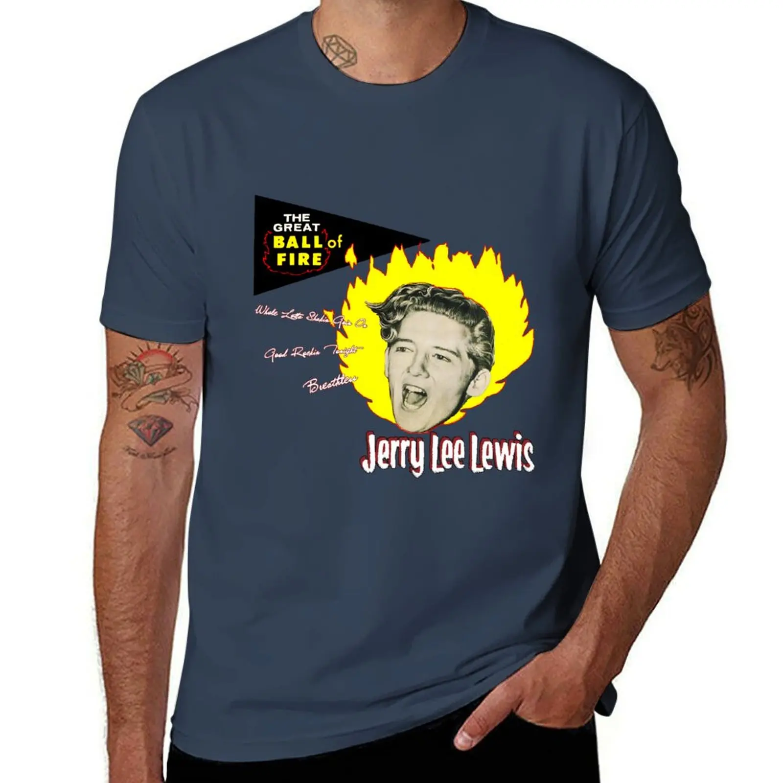 

Jerry Lee Lewis - The Great Ball of Fire! T-Shirt Basic Casual Short Sleeve Cotton Shirt
