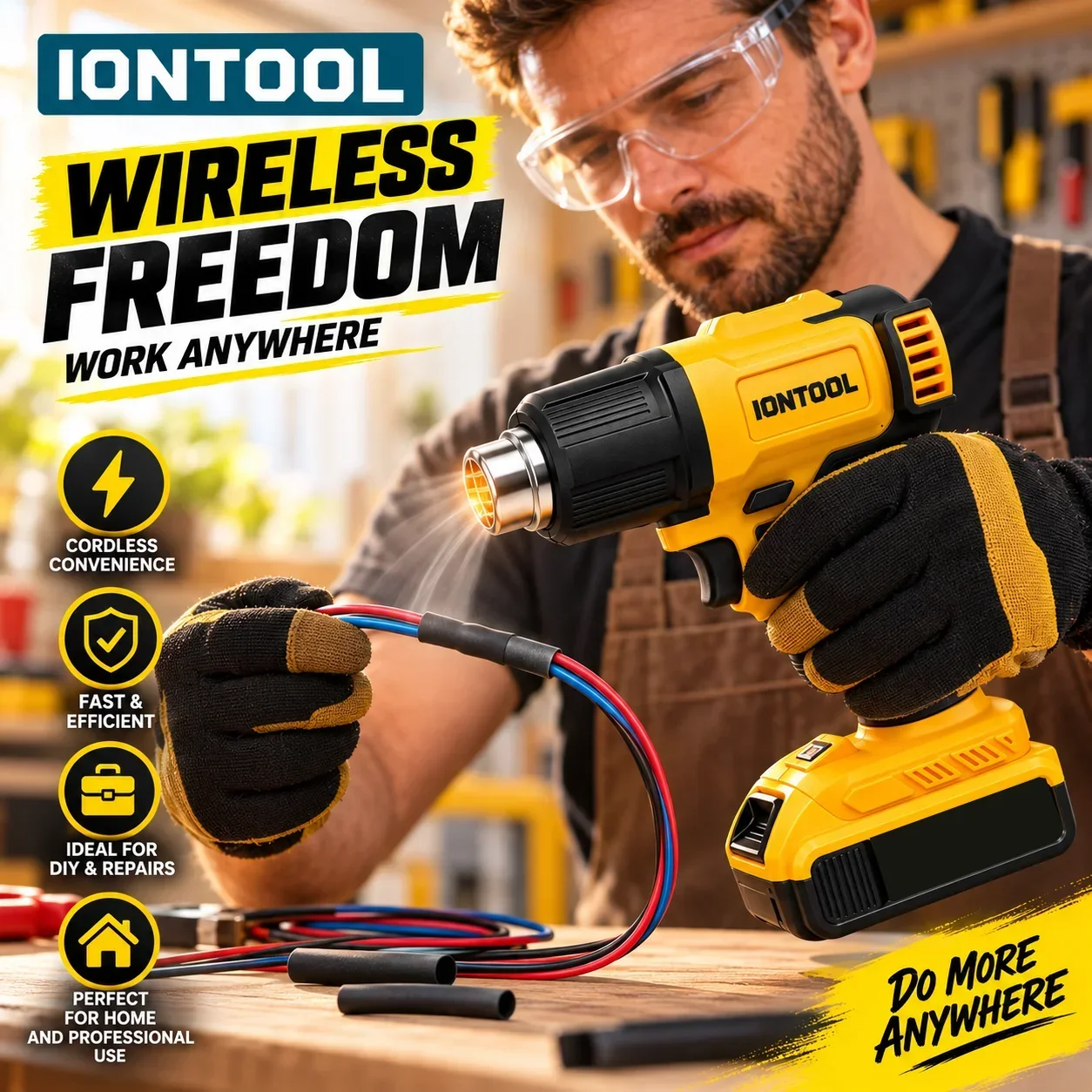 IONTOOL Cordless Heat Gun 550℃ For Shrink Tubing Installation and Paint Stripping and Adhesive Softening and Pipe Thawing Tools