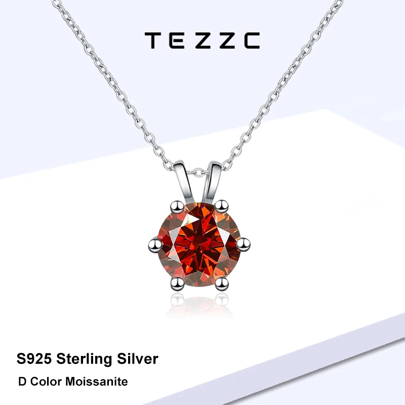 

Tezzc 1CT Sparkling Luxury Moissanite Lab Diamond Pendant Necklace for Women 925 Sterling Silver High Quality Fine Jewelry