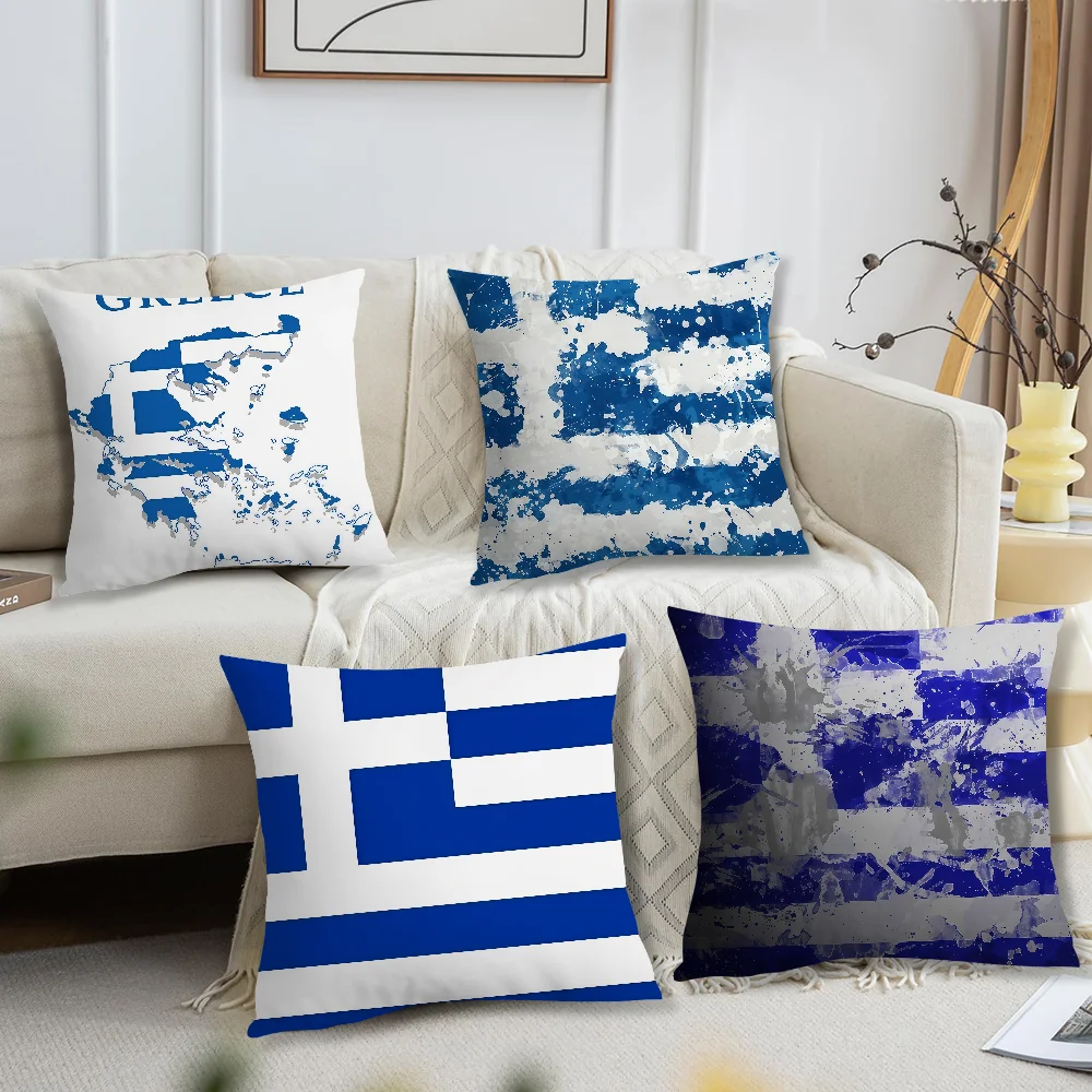 Grc Gr Greece Flag Cushion Cover For Pillow Printing Sofa Decoration Home Car Room Coffee Shop Office Nordic Simplicity