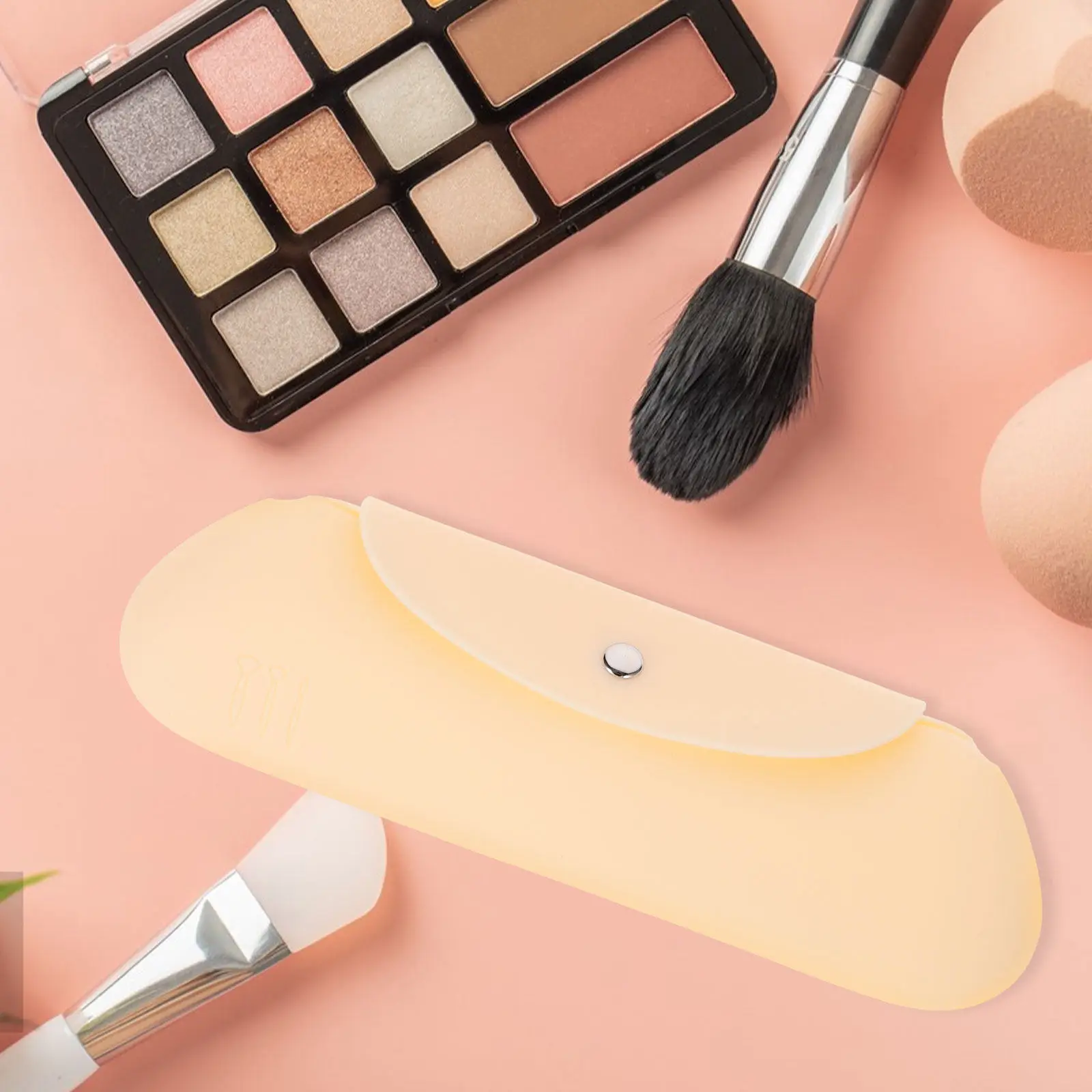 حقيبة تخزين فرش المكياج من السيليكون، حقيبة فرش مكياج للسفر، متينة وخفيفة الوزن للنساء، تصميم بسيط وسهل التنظيف