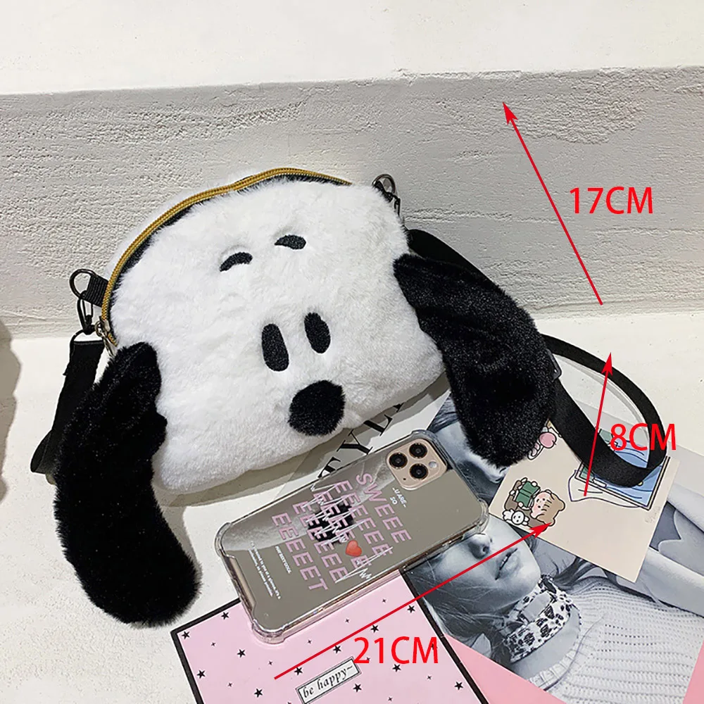 Snoopy Sacs à bandoulière en peluche Kawaii Jouets Poupées Cartable Porte-monnaie portables Sacs à main en peluche doux Sacs à dos décontractés Cadeaux de Noël