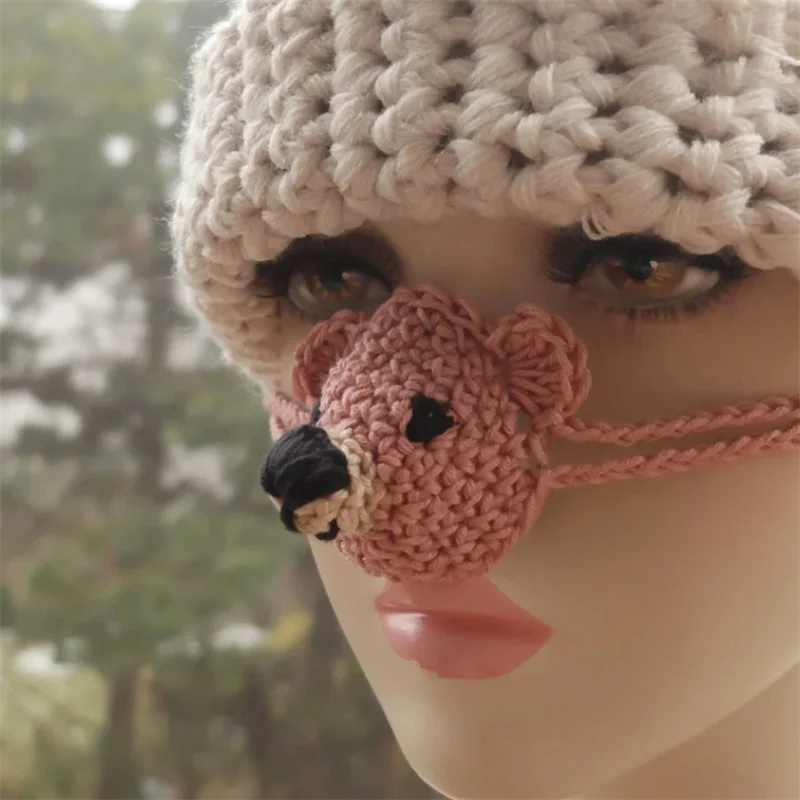 

New cross-border sales Pink bear and grey koala nose mask pure hand knitting For Christmas Party Costume Warm Wind Proof