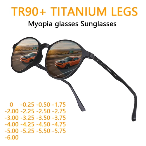 Imagen 1 del producto Gafas de sol ultraligeras de titanio con montura redonda pequeña para hombre, gafas antiluz azul para miopía, gafas de sol de tendencia salvaje para miopía-1,0 ~-6,0