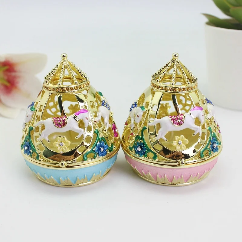 SHINNYGIFTS Enamel Carousel Pattern Trinket Box Hand Painted Decorative Jewelry Box for Earrings Bracelet Holder Home Decor