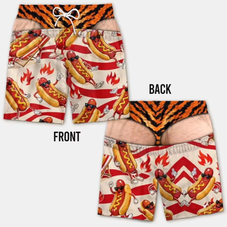 2026 Neue Sommer-Herrenshorts mit 3D-Strukturiertem Flauschigem Rücken-Design, Geeignet für Poolpartys und Urlaubsoutfits Y2k – Detail 17