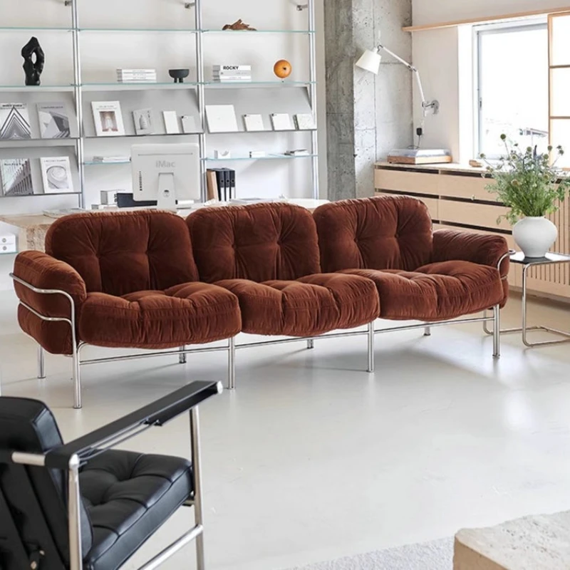 

Designer of a second-hand sofa small apartment living room inline Bauhaus vintage sheepskin velvet fabric sofa