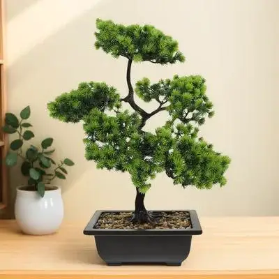 

Artificial Bonsai Tree Guest-Greeting Pine Realistic Faux Plant Potted Decorative Living Room Home Office Ornament