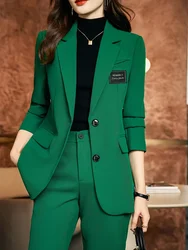 Women Pant Suit Office Ladies Coffee Green Black Single Breasted Straight Blazer And Trouser Female Business Work 2 Piece Set