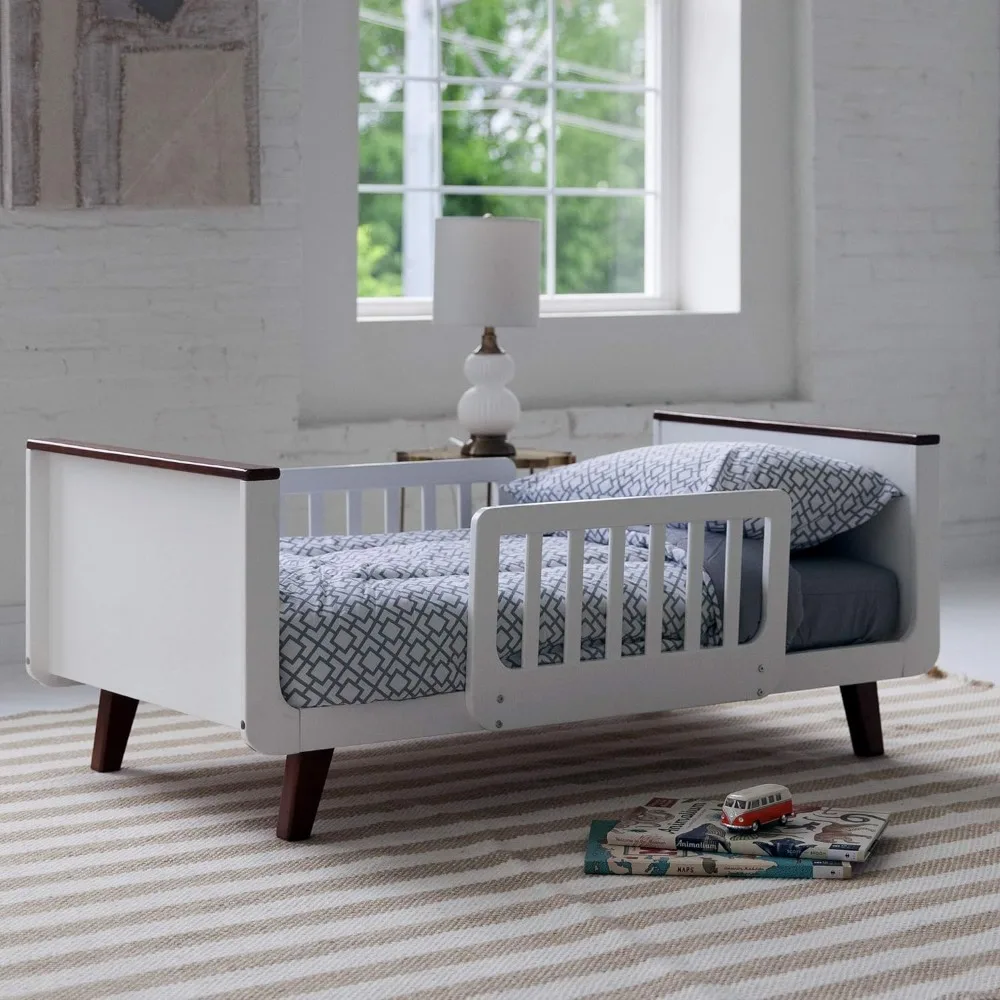 Child Bed - Solid Wood Classic Design with Armrests, Suitable for Bedroom, Equipped with Safety Guards, Child Bed