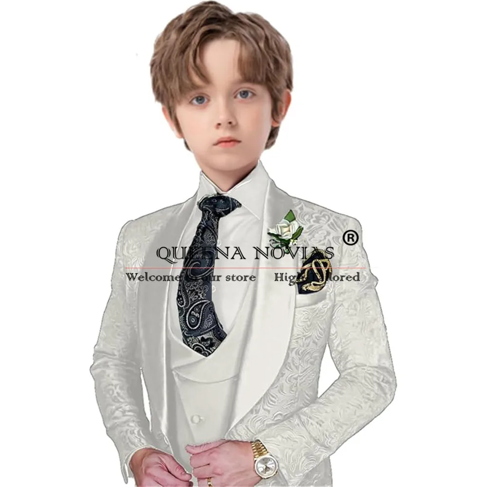 Eleganter Jacquard anzug für Jungen Schal Revers Blumen jacke Weste Hosen 3 Stück Kinder formelle Party Smoking maßge schneiderte Kinder kleidung