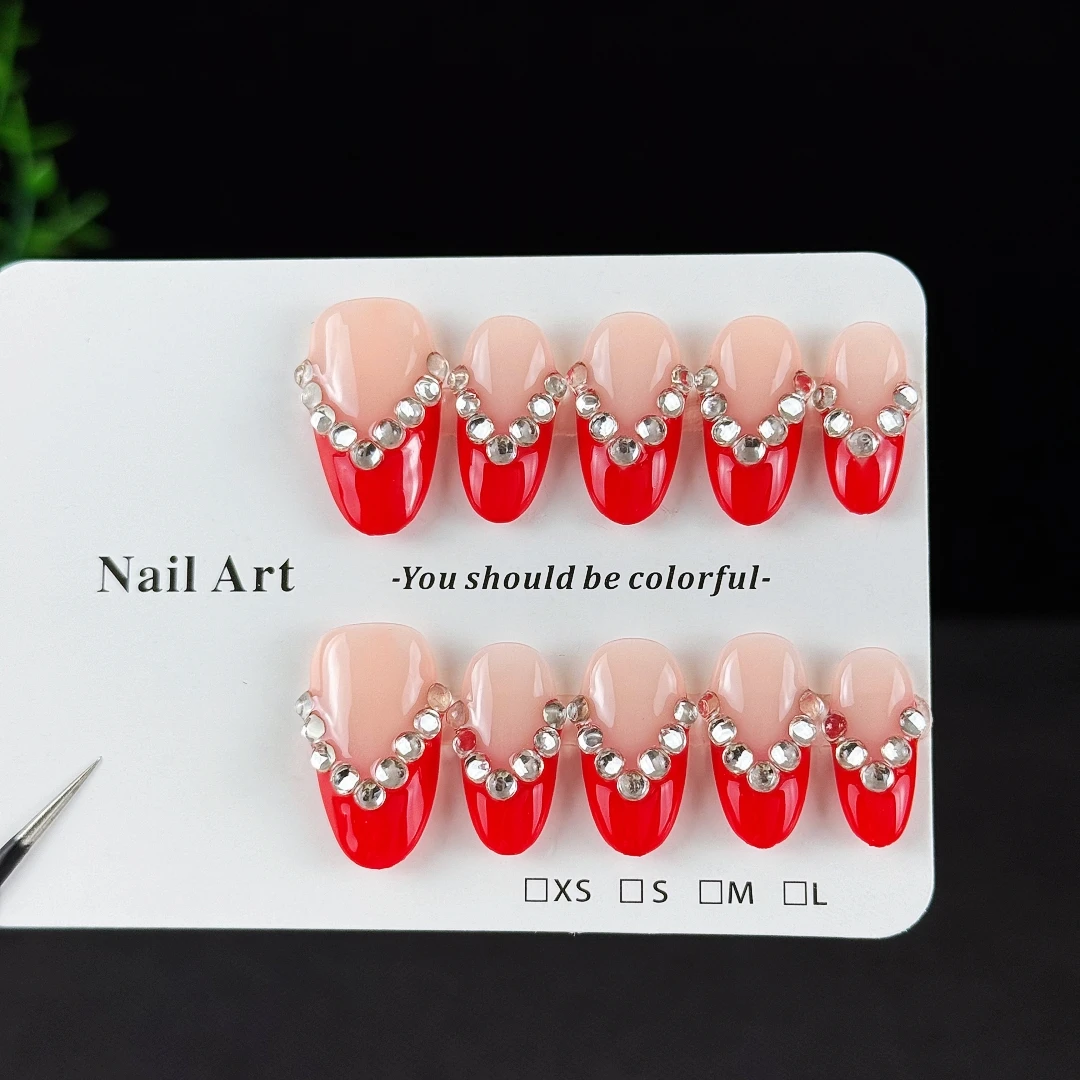10pcs high-end Luxury-luxurious style, hand-painted contrasting colors, three-dimensional V-shaped round diamonds handmade fake