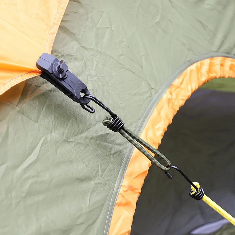 Ganchos con cordón, hebillas de cuerda elástica, soporte de carga fuerte, Clips para toldo de tienda al aire libre, suministros de acampada, ampliamente utilizados y duraderos, 5 uds.
