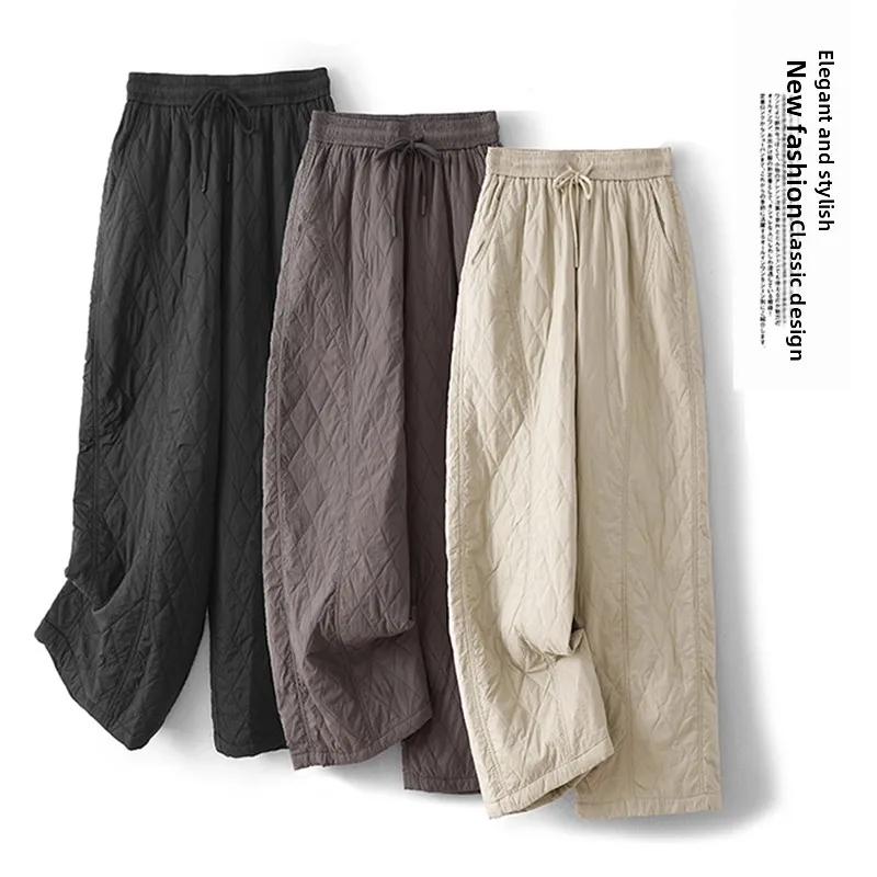 Women's Cotton Pants Outerwear Winter New Style Super Beautiful Thin Straight Wide Leg Nine Points Pants Casual High Waist Lo...