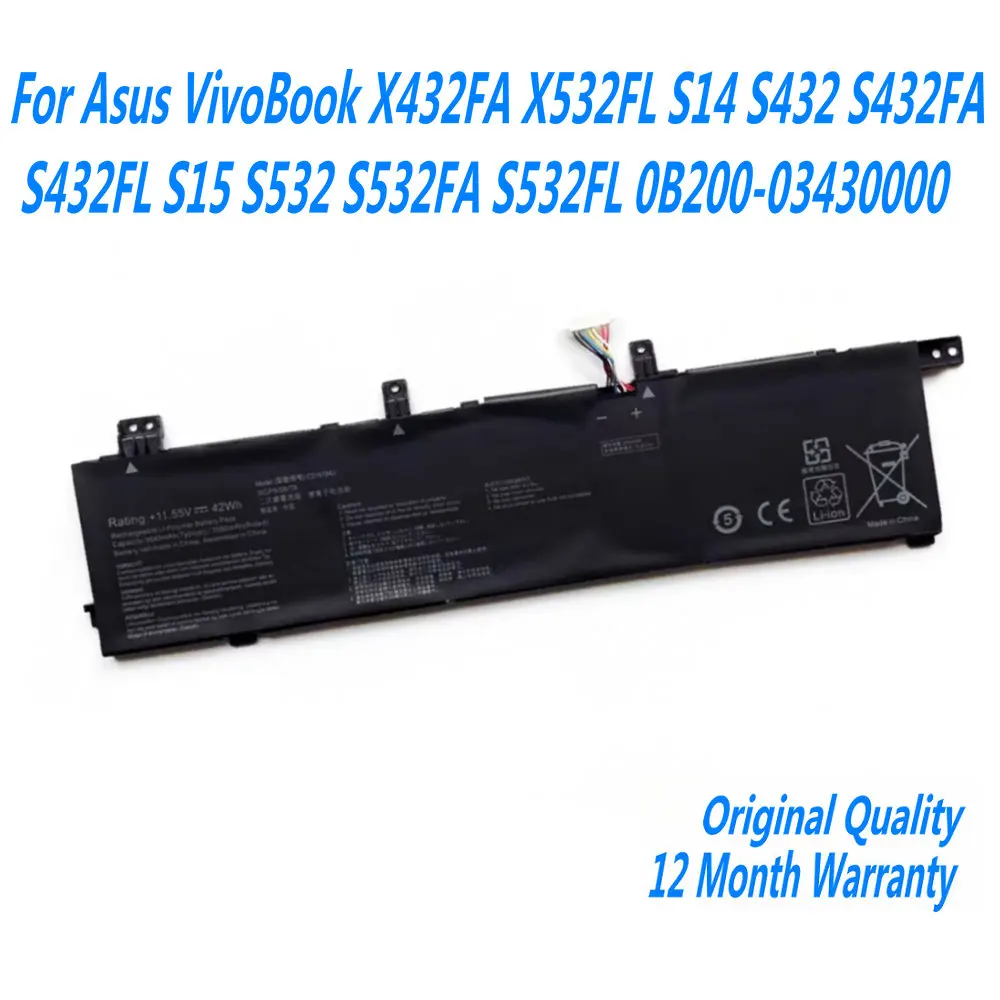 

New 11.49V C31N1843 Laptop Battery For Asus VivoBook X432FA X532FL S14 S432 S432FA S432FL S15 S532 S532FA S532FL 0B200-03430000