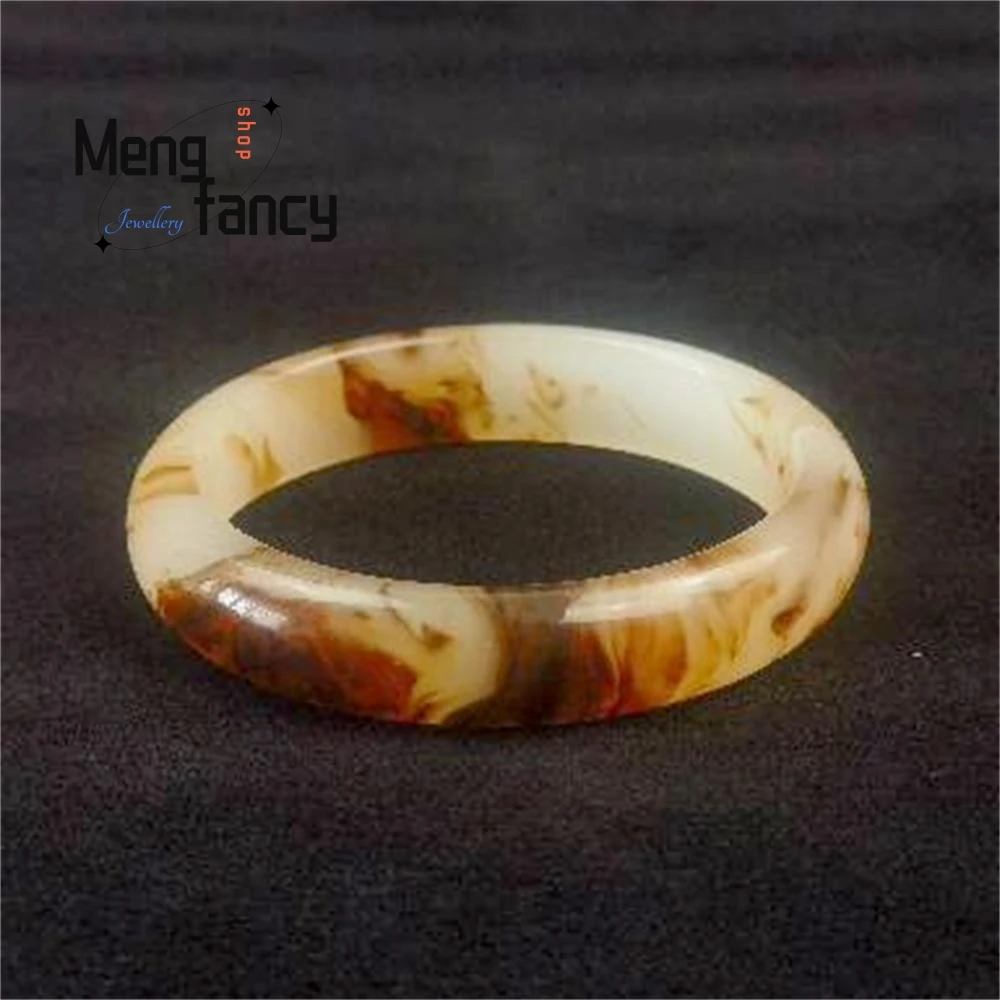 

Natural Hetian Jade Brown Floating Flower Bangle High-grade Exquisite Elegant Fashion Luxury Jewelry Best Selling Holiday Gifts