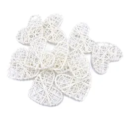 10pcs 7cm Natural Rattan Hanging Ornaments, Heart Shaped Wicker Balls for Valentine's Day Baby Shower, Wedding Party Decorations