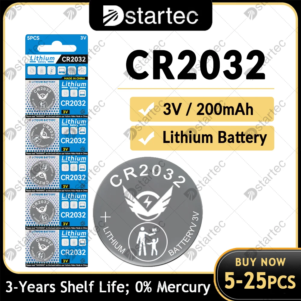 DStartec 5PCS-25PCS 200mAh CR2032 Cell Coin Button Batteries CR 2032 5004LC DL2032 3V Lithium Battery For Watch Toys Car Remote