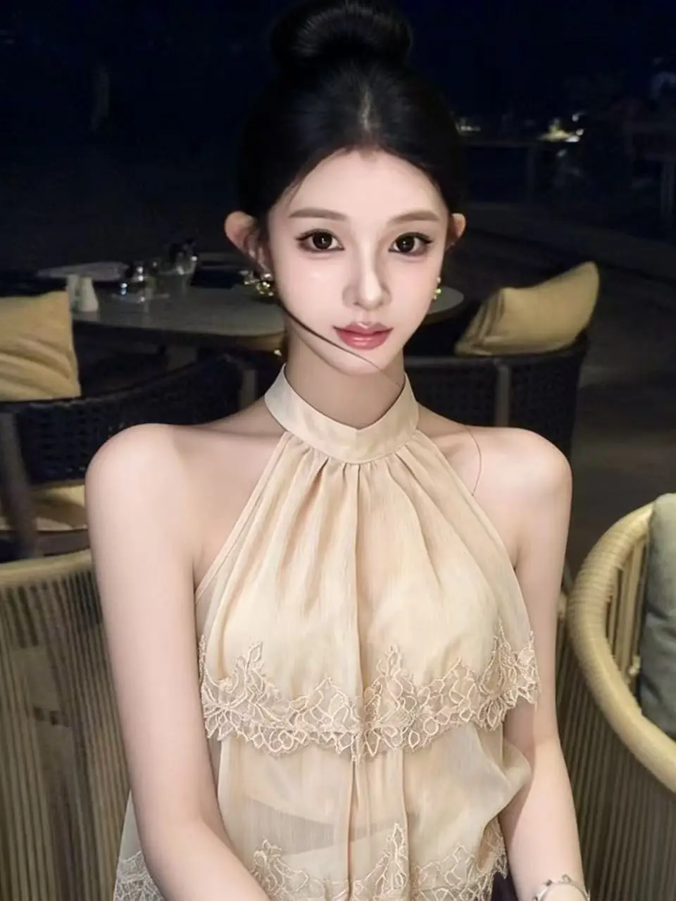 

Elegant Lace Splice Oversized Tank Top Women's Summer Sexy Style Sleeveless round Neck Backless Gown Pink Gradient Color
