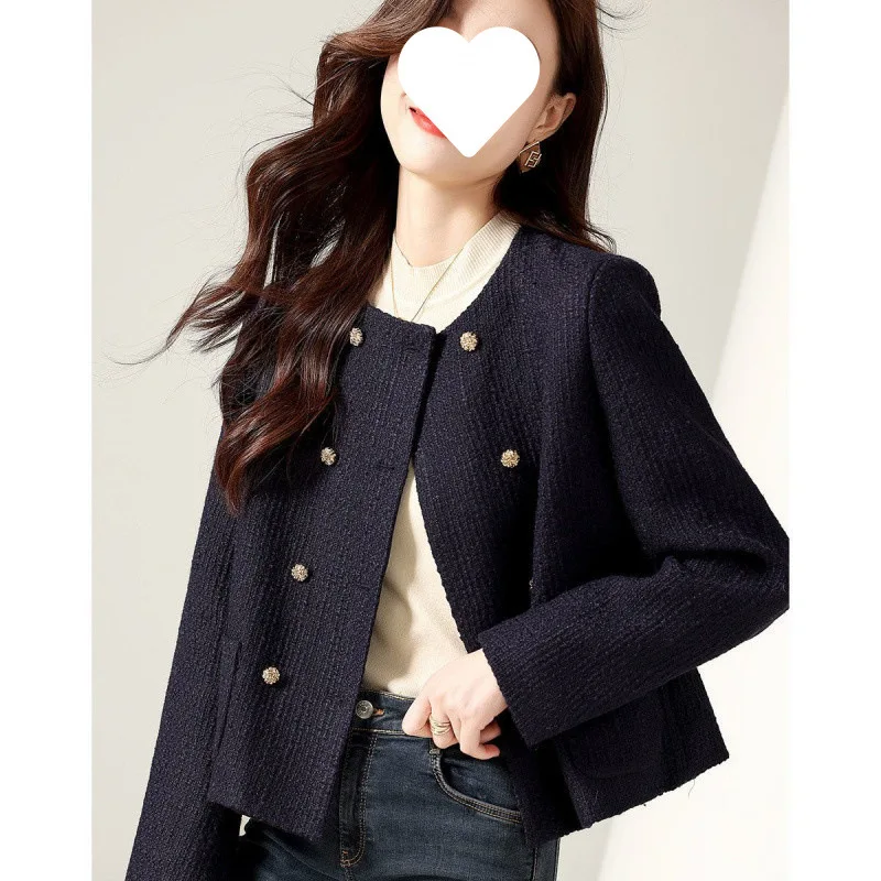 

Tweed Jacket Mid Woman Womens Fall Campus Three-Dimensional Multi-Functional Bomber Drop-Shoulder Panelled Double-Sided Stretchy