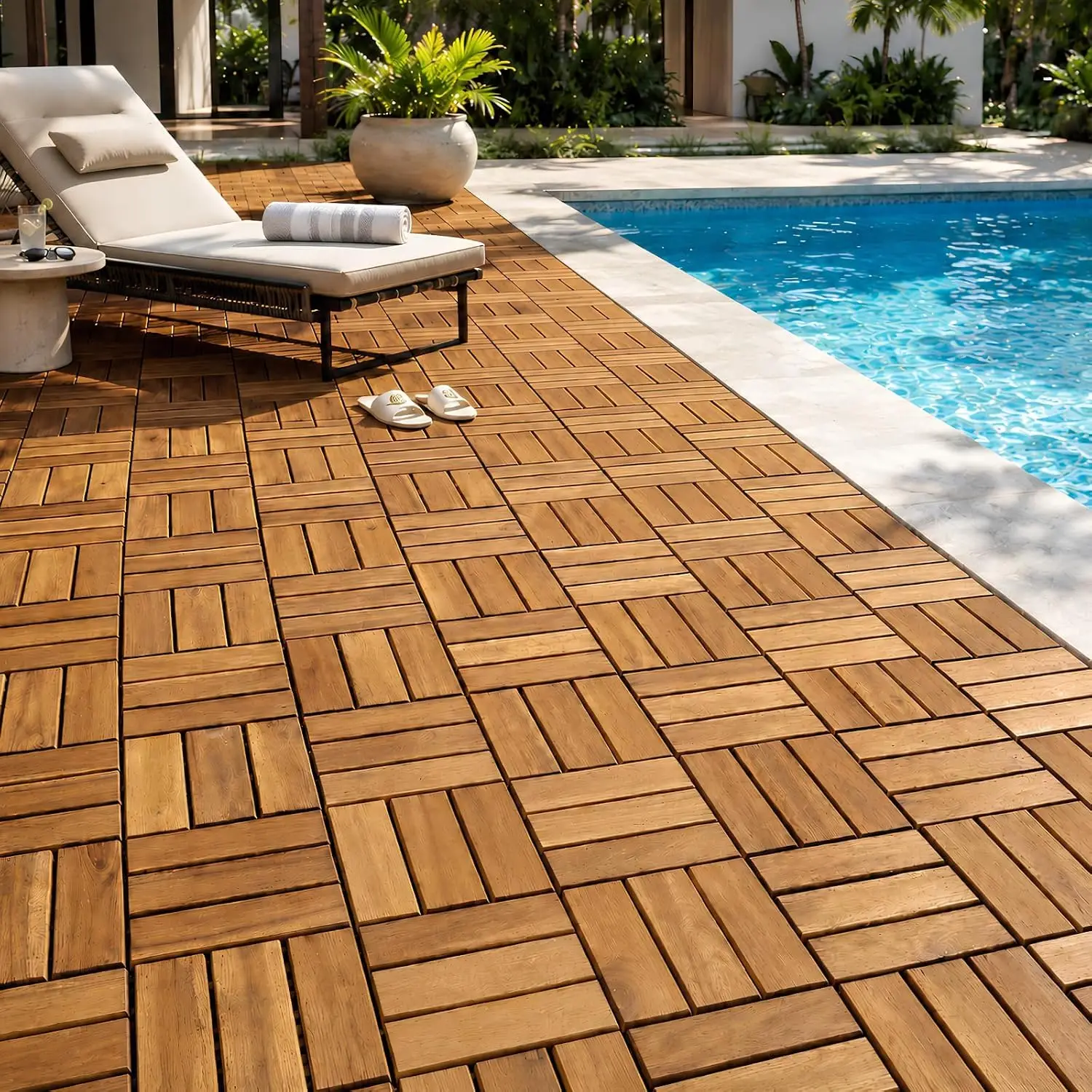 Premium Deck Tiles, Patio Flooring - Round Joint (30, Golden Teak)