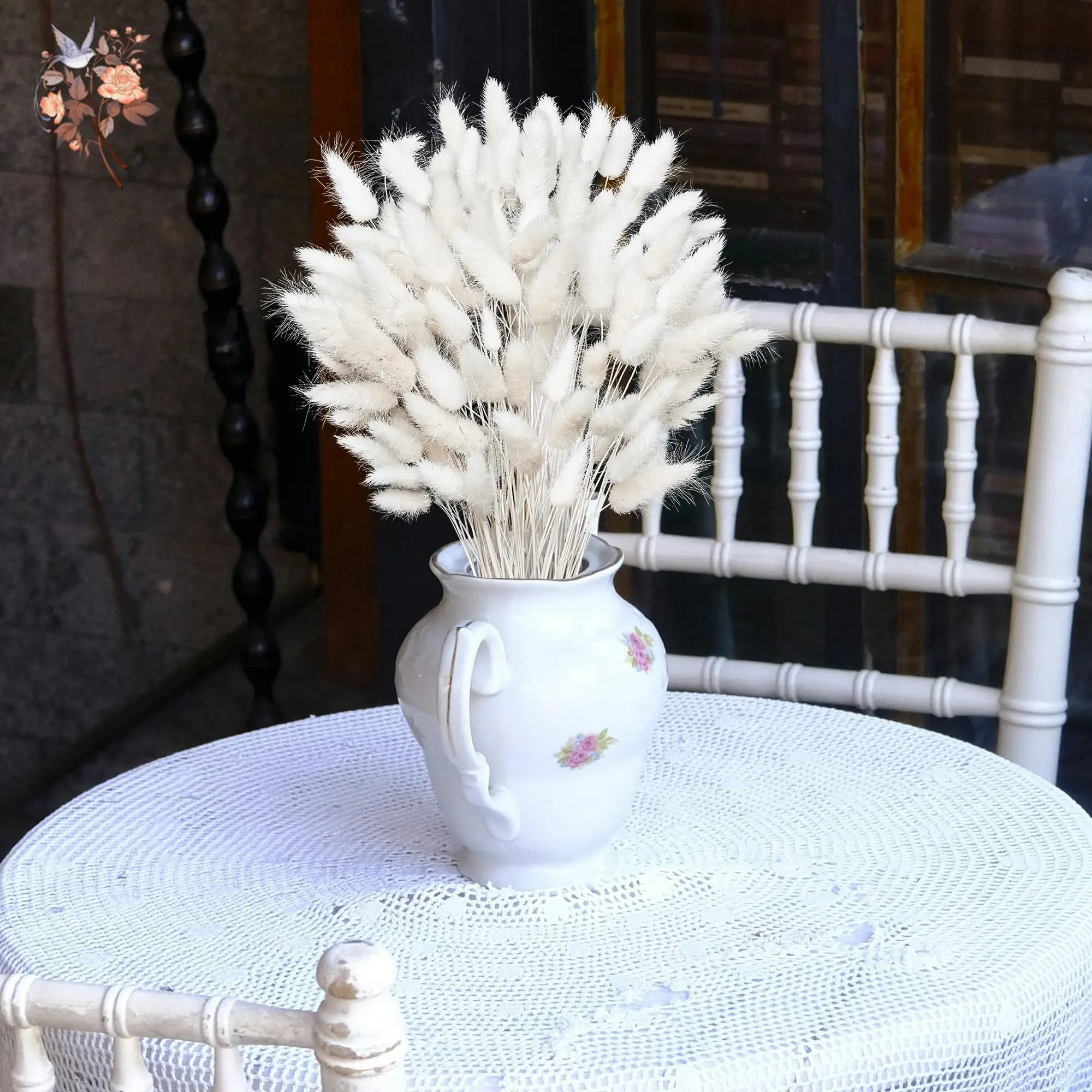 120 Uds. De colas de conejo blancas naturales, decoración de hierba, pompas, flores secas florales, hierba de Pampas para decoración de jarrón de mesa de boda bohemio para el hogar