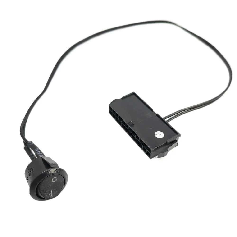 PC Server ATX PSU 24Pin Female Socket Starter Switch Button Power Cable 18AWG Wire Self-Lock Boat Shape 50cm Diy