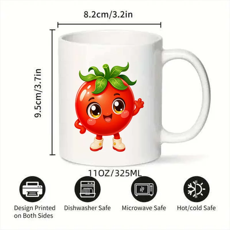 Cute Tomato Cartoon Print Ceramic Coffee Mug 11oz 350ml Personalized Custom Colorful Print Mug Microwave Safe Cute Aesthetic Mug