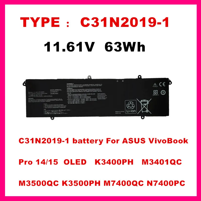 C31N2019-1 Laptop Battery For Asus VivoBook Pro 14X VivoBook Pro 14/15 OLED K3400PH M3401QC M3500QC K3500PH M7400QC 11.61V-63WH