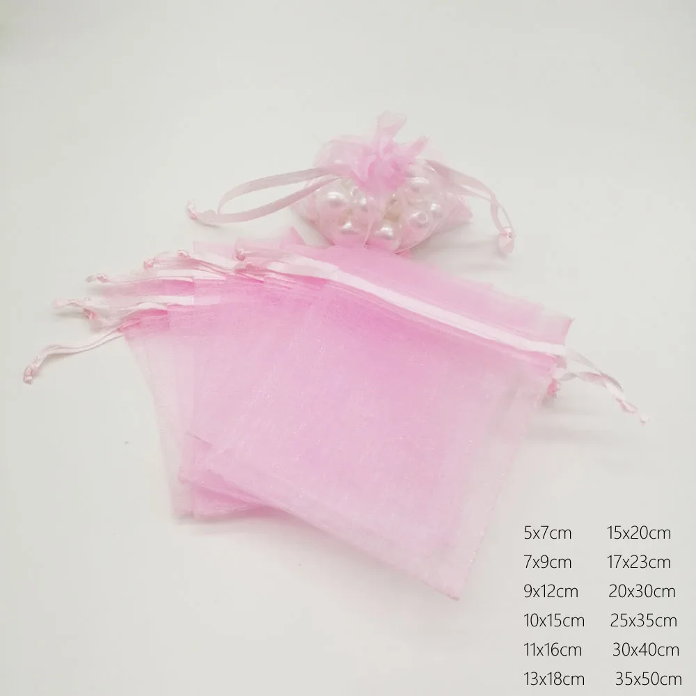 1000pcs Luxury Displays Organza Drawstring Gift Bags Pink Sachet Pouches Packaging Christmas Party Favors Wedding Jewelry Diy