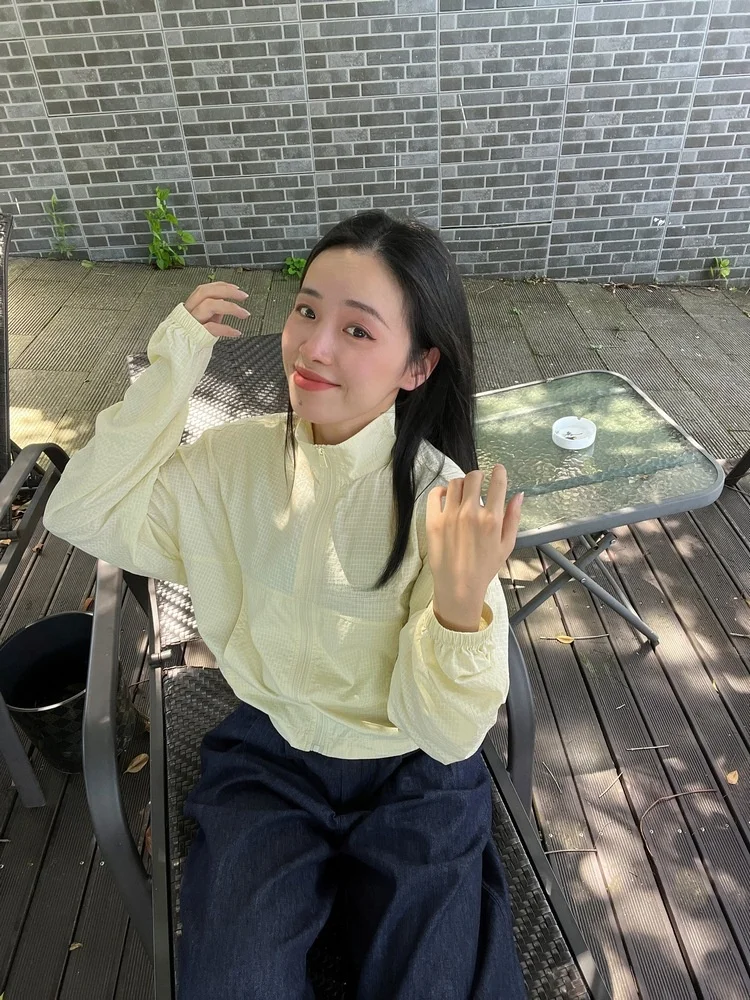 

Легкая дышащая повседневная женская летняя одежда 2025 года, новая, с защитой от УФ-излучения, воротник-стойка, свободный крой, верхняя одежда