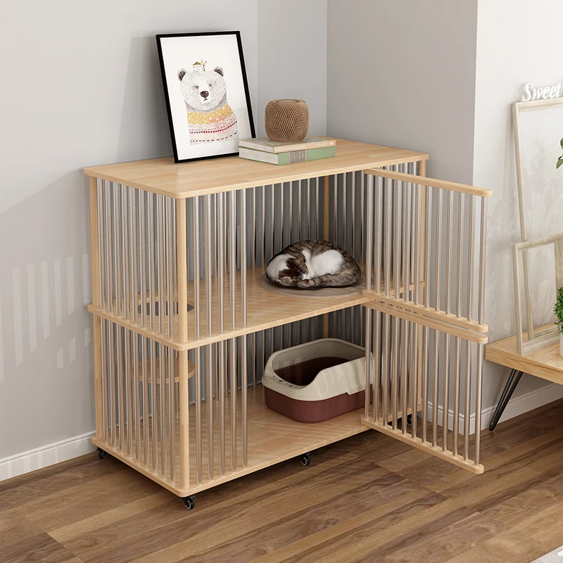 

Stainless steel rod scratch-resistant solid wood cat cage large cat villa cat house free large space indoor