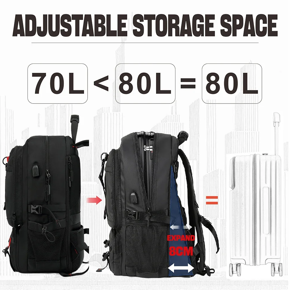 Mochila de viaje impermeable para hombre, bolsa multifuncional antirrobo de gran capacidad, expandible, USB 17,3, para ordenador portátil