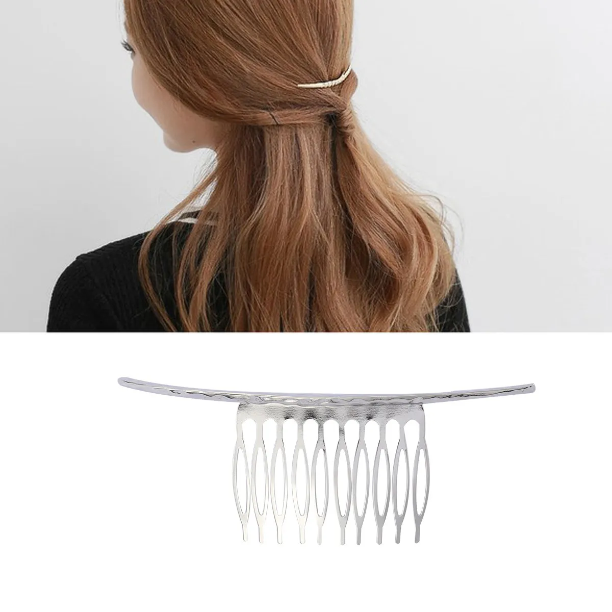 

10-Tooth Alloy Hair Comb Clip for Women Bridal Side Comb Slide Hairclip Elegant Daily Wear Wedding Veil Craft Accessory
