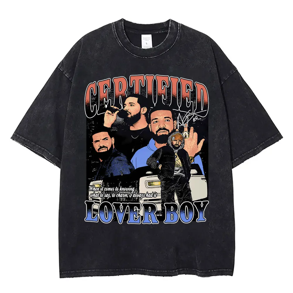 

Washed Vintage Rapper Drake Certified Lover Boy Graphic T-shirt Men Women Hip Hop Oversized T Shirt Short Sleeve Men's Clothes