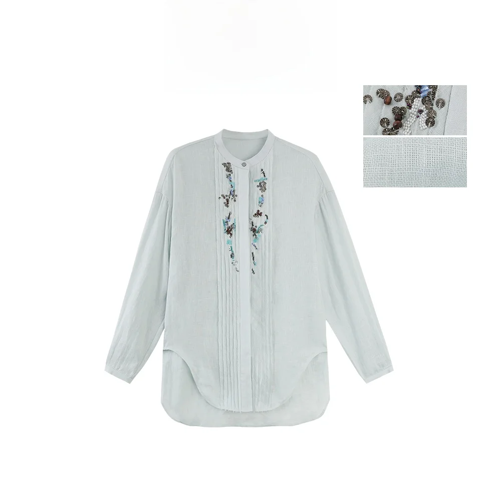 

Льняная рубашка MANNALA ручной работы, свободного кроя, для повседневной носки, с длинным рукавом, женская, летняя, дышащая, тонкая, дизайн Q250 "Морской цветок"