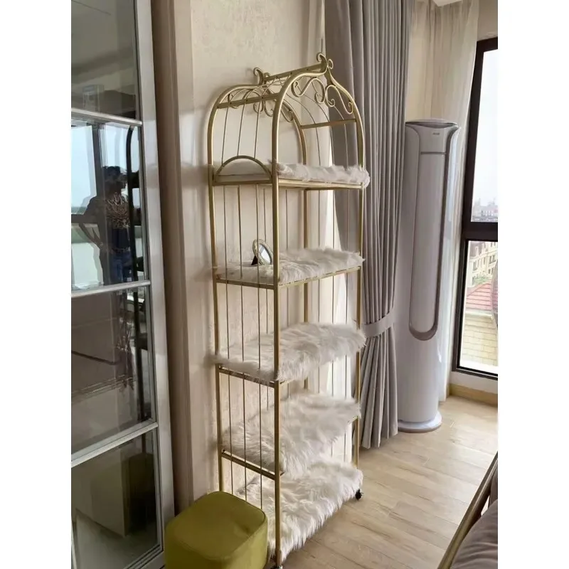 Light Luxury Bird Cage Display Rack Simple Wrought Iron Floor Shelf for Living Room Bedroom Decoration Book Storage Plant