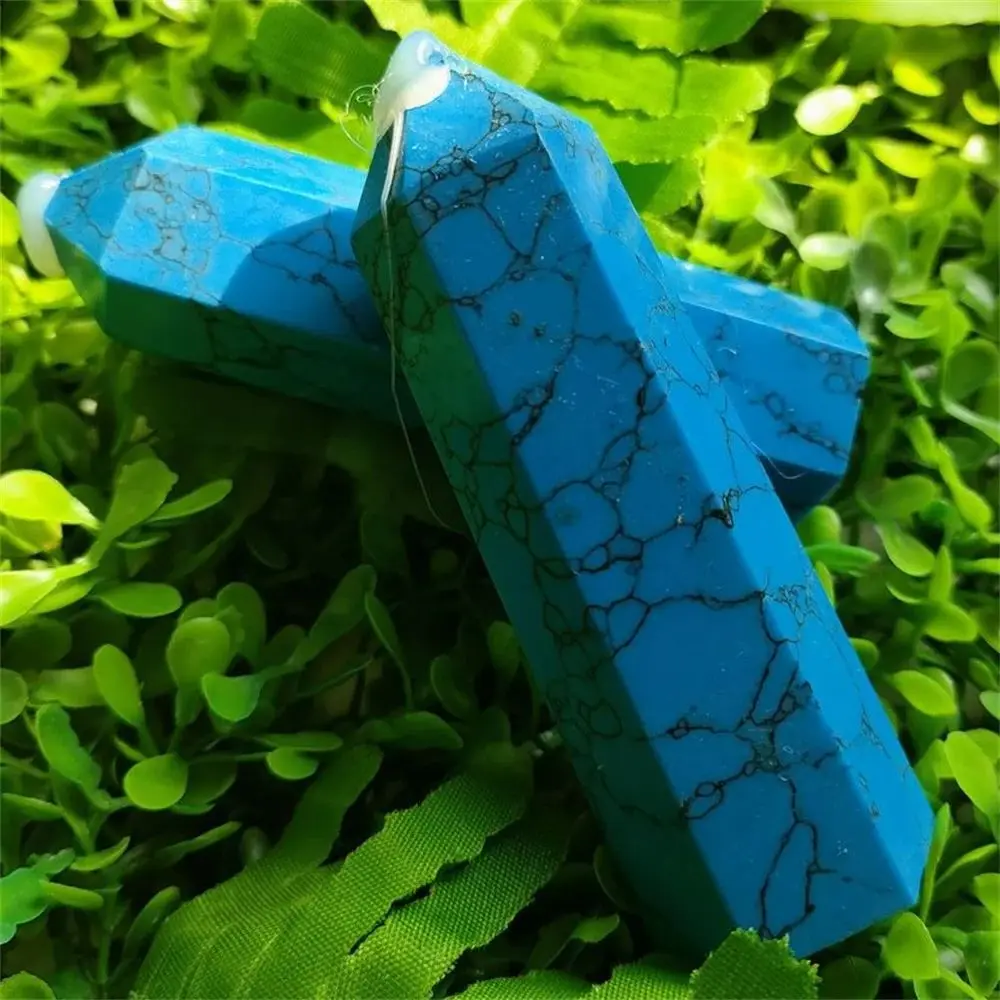 Blue Natural Turquoise Crystal Stone Tower Point Healing Energy Ore Mineral Wand  Decoration Gift